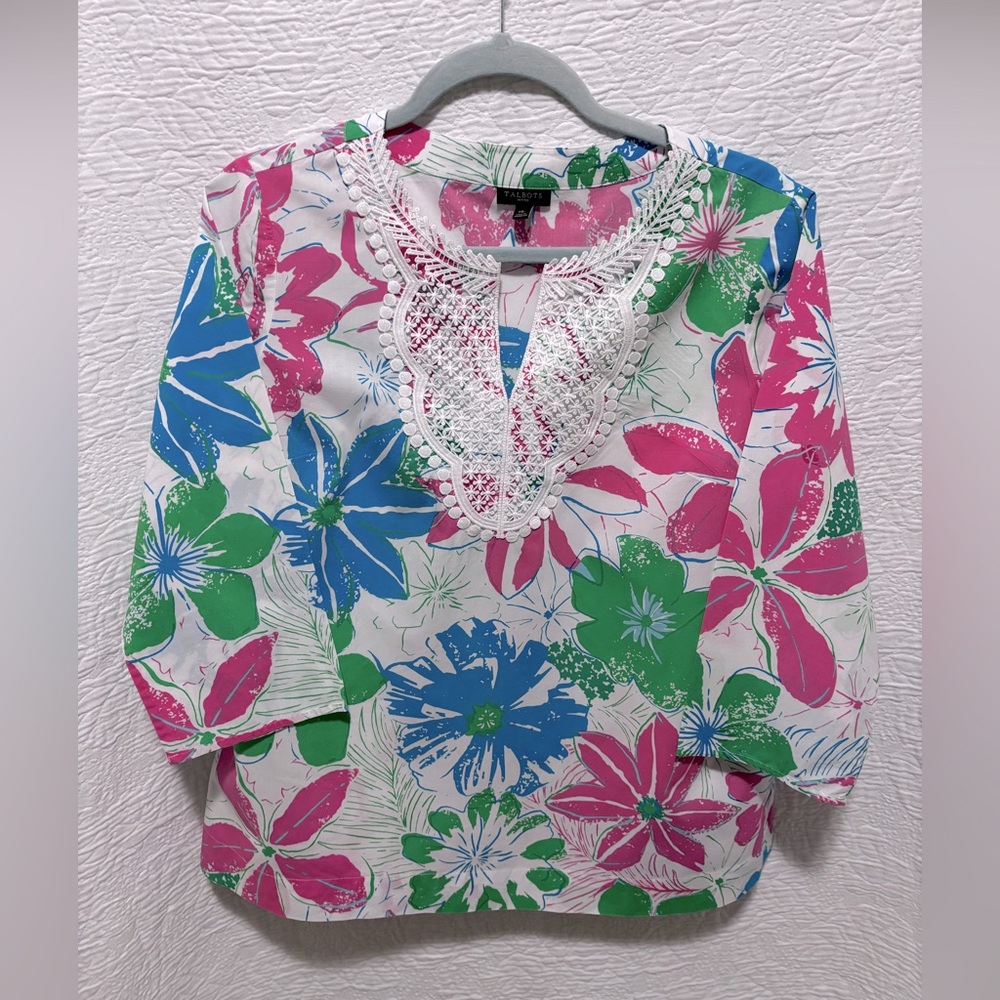 Talbots cotton Spring and Summer blouse with lace
